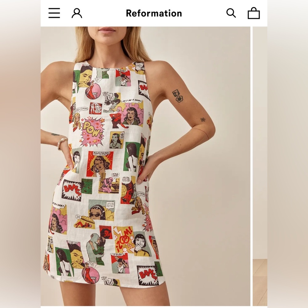 Reformation comic print linen dress